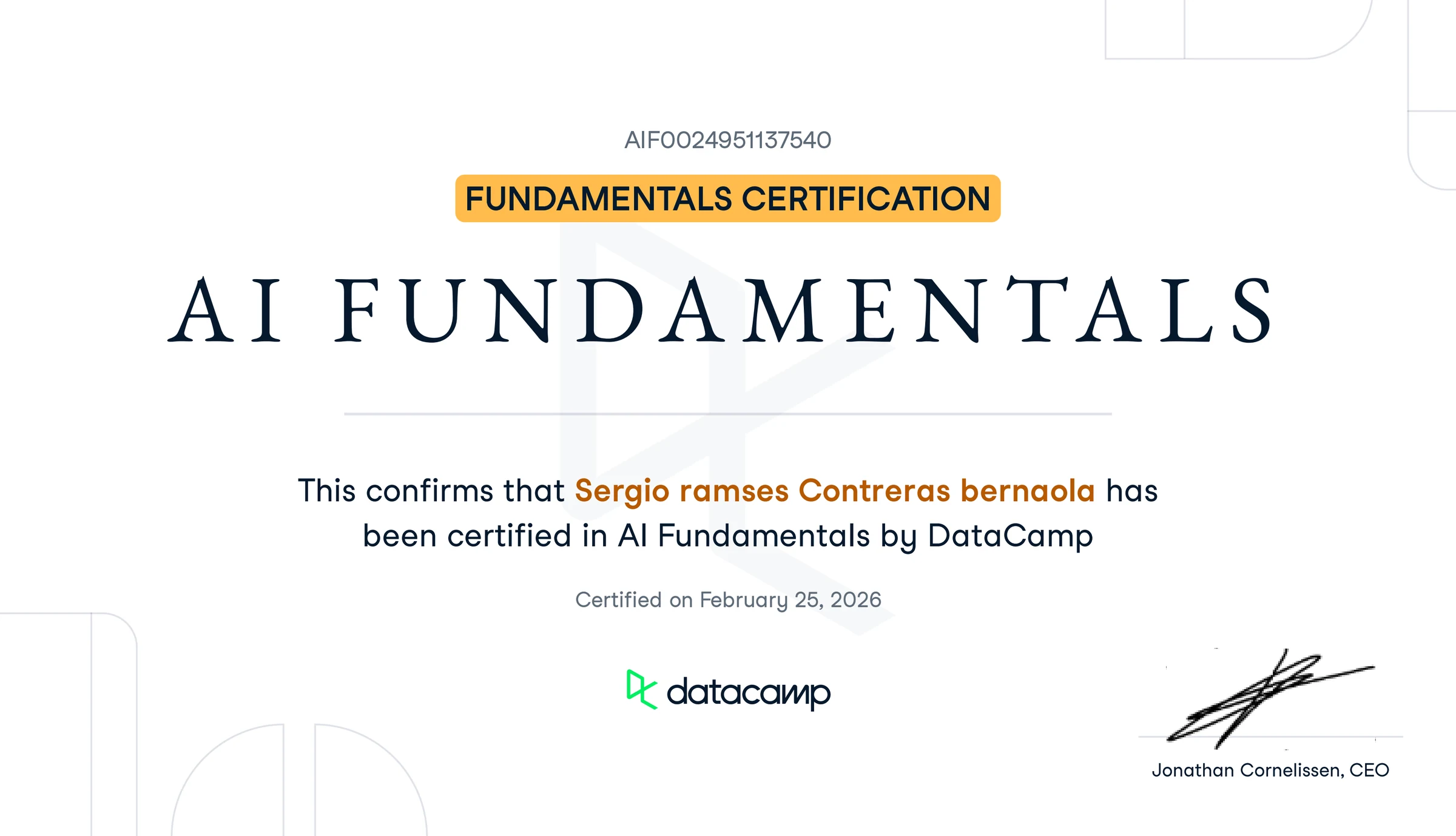 Certificado AI Fundamentals - DataCamp