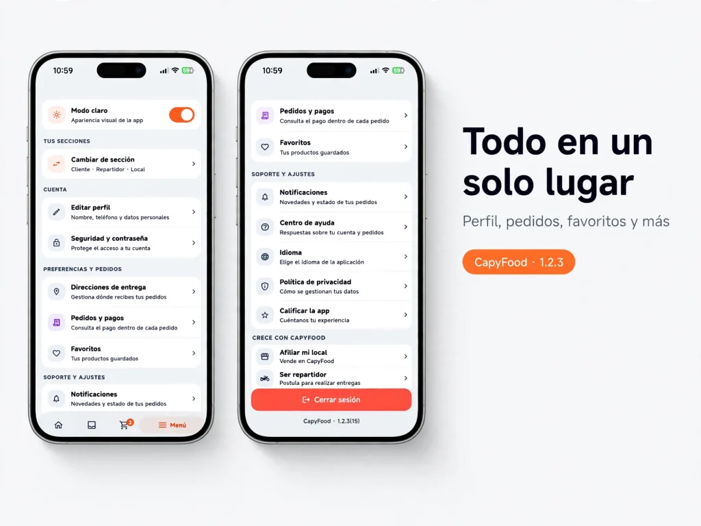 CapyFood - Todo en un solo lugar y Ajustes
